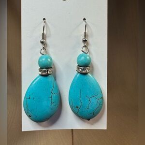 Turquoise Color Drop Earrings with Rhinestone Accents